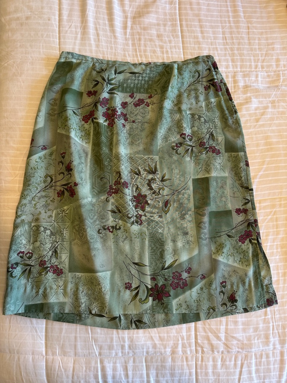 Vintage NYCC Floral Patchwork Mint Green A-Line Skirt